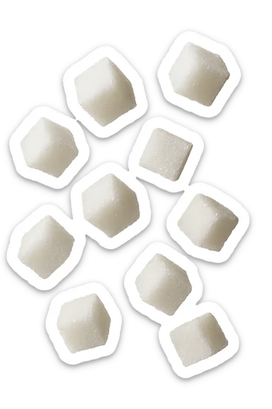zollette di zucchero fluttuano in aria, iperrealistica 4k, isolato su sfondo bianco sticker