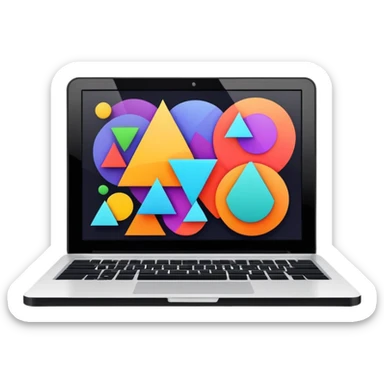framed digital laptop artwork with abstract vector shapes inside sticker