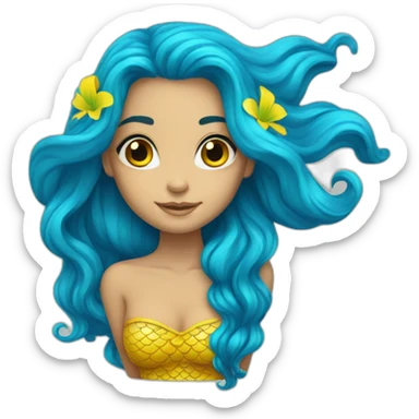A mermaid with hair the color of the Ukrainian flag sticker
