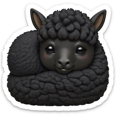 Meme-Worthy Cute Sleeping Black Alpaca Portrait Emoji, Head resting peacefully with a contented smile, showcasing a delightfully sturdy build and a luxuriously soft jet-black fleece, eyes shut in a serene nap, Simplified yet hilariously adorable features, highly detailed, glowing with a soft, drowsy light, high shine, relaxed and utterly lovable, stylized with an air of playful laziness, bright and heartwarming, soft glowing outline, capturing the essence of a comically sleepy alpaca, so meme-worthy it feels like it could instantly become the next viral sensation of adorable slumber! sticker