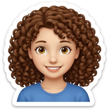 a teenage girl with curly brown hair withe a white skin sticker