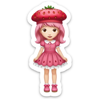 Strawberry shortcake human girl full body and legs with a strawberry hat on her head and dress without a cake sticker