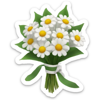 A bouquet of white flowers wrapped in newspaper sticker