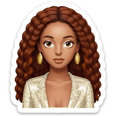 Solange with long dark auburn hair, ivory sequin outfit  sticker