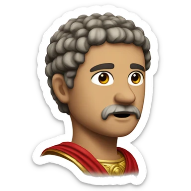 Create an emoji of a Roman emperor, wearing a laurel wreath and a red toga with gold trim. He has a stern expression, short hair, and a dignified, authoritative look sticker