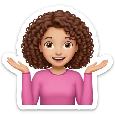 fun cute loud popular pretty girl modest curly brown hair pink top excited sticker