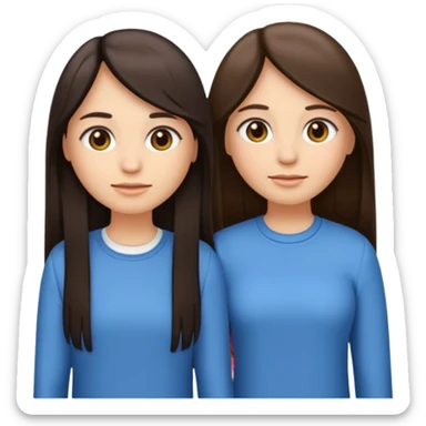 generate me emojis of sisters, one should look older, the other younger. the older one has dark brown hair, long, straight, the younger one is slightly lighter, also straight, long. clothes are any in principle, the main thing is that they more or less look like each other sticker