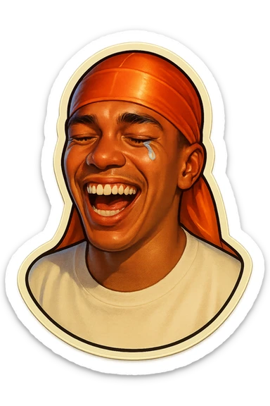  laughing crying
make his shirt white
make him smile
Change His durag To orange sticker
