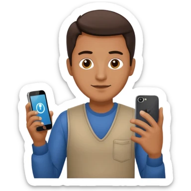 man casual clothes holding a phone sticker