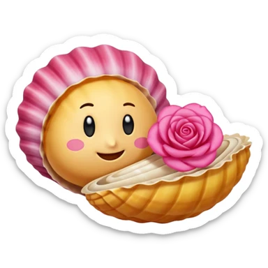 "Un'emoji che raffigura una conchiglia e una rosa fuse insieme in stile cartone animato, sfondo trasparente" sticker