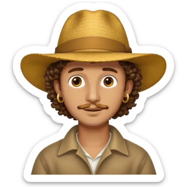 man curly hair and big earrings and and hat wearing sticker