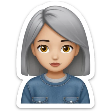 Niña colocha pelo negro ojos café suéter gris y baggy jeans sticker