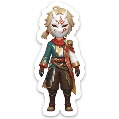 Hilichurl (from Genshin Impact) (full body) (with a white mask with red tribal markings on it)  sticker
