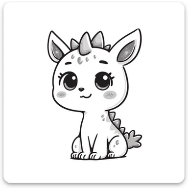 Kawaii bunny plant dragon with tiny spikes, extremely cute, VERY exaggerated proportions, oversized head, enormous sparkly eyes taking up most of the face, tiny body, stubby limbs, blushing cheeks, pastel colors, small mouth, adorable expression, colored pencil texture, visible pencil strokes sticker