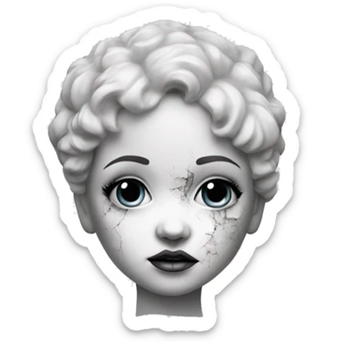 porcelain doll with a cracked face inked sticker
