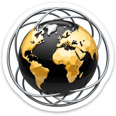 planet with black and white network links encircling it sticker