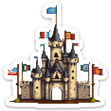 rustic wooden castle with flags sticker