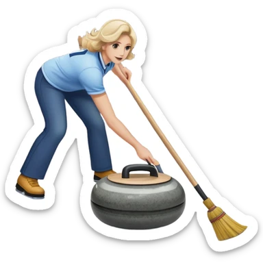 An icon showing a detailed close-up of a curling stone sliding across the ice, with a broom in motion beside it. The background features an indoor stadium with cheering spectators on the stands. Transparent background captures the strategy and focus of curling. sticker