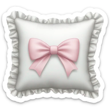 White pillow with ruffles and light pink bow in middle sticker