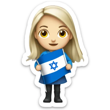 Ukrainian girl holding Israeli flag sticker