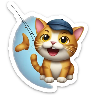 a cat fishing sticker