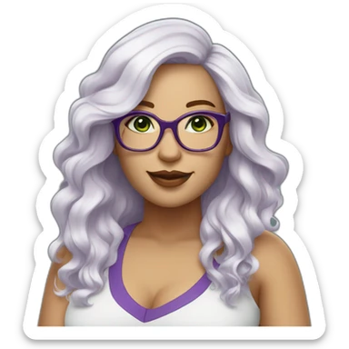 curvy-woman-white, purple-long-wavy-hair, green-eyes-square-glasses sticker