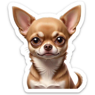 Cinematic Meme-Worthy Grumpy Chocolate Short Haired Chihuahua Portrait Emoji, Head held high but eyes filled with dramatic disappointment, smooth chocolate fur with a deep, rich tone, deeply furrowed brow forming an unmistakable scowl, floppy ears slightly angled back in disapproval, piercing dark eyes glaring with pure exasperation, Simplified yet hilariously over-exaggerated features, highly detailed, glowing with an aura of supreme annoyance, high shine, exhausted yet judgmental, stylized with an almost regal pettiness, bright but brooding, soft glowing outline, capturing the essence of a pup that has seen it all and is thoroughly unimpressed, so meme-worthy it feels like it could instantly become the next viral sensation of grumpiness! sticker