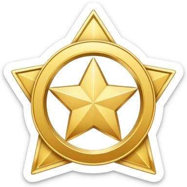 golden medal in star shape, central empty space, details in border, golden, Silver center sticker
