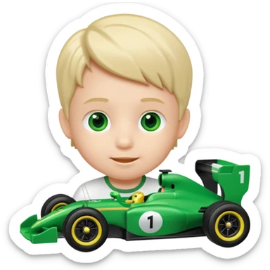kid playing green formula 1 toy sticker