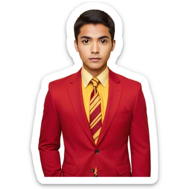 "A bust of a professional man wearing a red blazer with yellow accents, a yellow dress shirt, and a red tie, symbolizing career growth and opportunities. He has a confident expression, short well-groomed hair, and a determined look. Behind him, a financial or business growth chart (📈) with a bold red upward-trending arrow is displayed, reinforcing the theme of progress and success. The background is minimalistic, with clean lines focusing on the man’s upper torso and the business chart. The overall design is modern, professional, and business-oriented. sticker