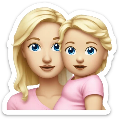 blue eyed blonde mom and newborn girl realistic pink sticker