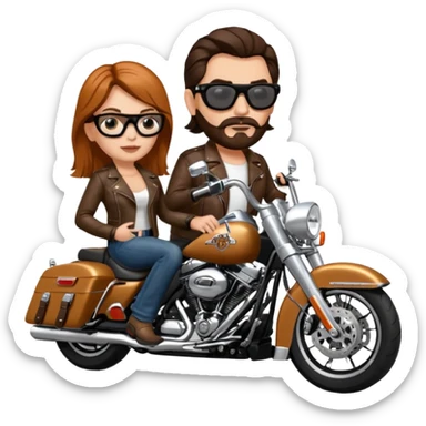 Un couple de biker sur une harley road king noire, l'homme a une paire de lunettes demetz ros21, la fille a des cheveux plus dans les tons chatain sticker