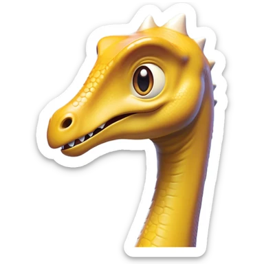 Cinematic Comical Brachiosaurus Portrait Emoji, Head tilted dramatically with an exaggeratedly surprised expression, featuring a tiny, animated head atop an impressively long neck, with wide, comically expressive eyes and a subtly quirky posture, Simplified yet humorously expressive features, highly detailed, glowing with a slightly sassy golden glow, high shine, dramatic yet playful, stylized with an air of cheeky prehistoric mischief, soft glowing outline, capturing the essence of a meme-worthy Brachiosaurus that looks ready to playfully leap its way into viral fame! sticker