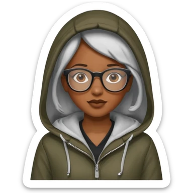 black woman in hooded jackets and glasses sticker