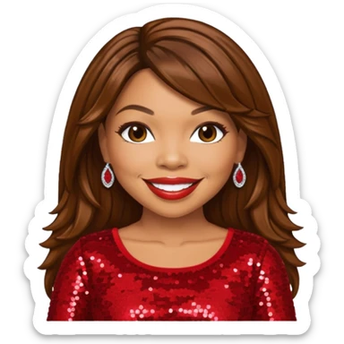 Tisha Campbell with long brown hair, red sequin outfit  sticker