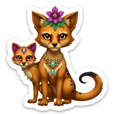 Multicolored gloomy dark edgy spooky hot warm badass realistic floral exotic Falvie-Fionbri-animal, full body, wearing jewelries sticker
