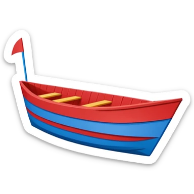 Brightly painted Cardboard  boat with straight sides, very basic design pointed on one end, flat blunt square rear  sticker