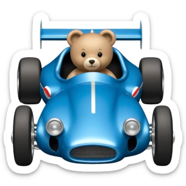  Metallic blue and lightly chrome-accented Antique-looking  kid-sized race car for teddy bear with custom aero body and rear wing  sticker