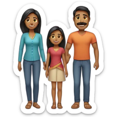 indian family with one dad straight hair and one son straight hair sticker