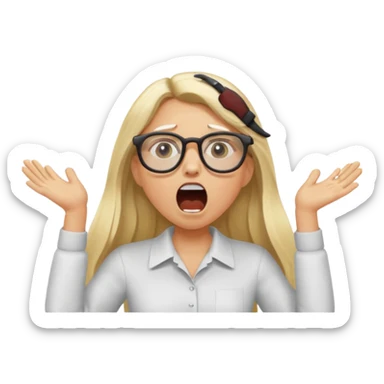 blonde girl with long hair, white glasses, shouting bad words sticker