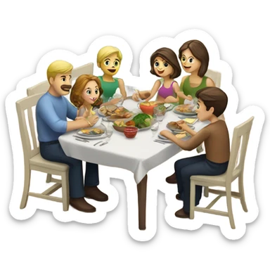 Caucasian family of 8 eating dinner around table sticker