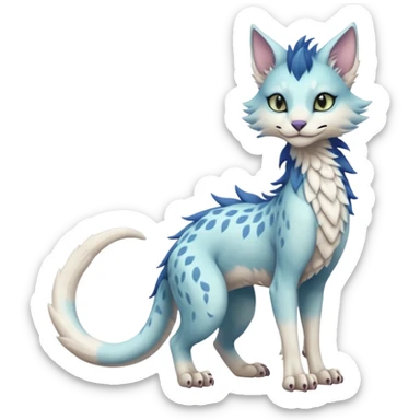 Kawaii whitish pastel divine realistic edgy fantasy feline-vernid-sergal-fursona animal creature with a tufted tail full body with intricate markings  sticker