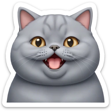 Cinematic Cute Chubby Grey British Shorthair Cat Portrait Emoji, Head tilted playfully and yawning, round and plump body with sleek soft grey fur and subtle blue undertones, Simplified yet adorable features, highly detailed, glowing with a warm, friendly glow, high shine, curious yet calm, stylized with a touch of whimsy, bright and endearing, soft glowing outline, capturing the essence of a mischievous yet loving and lazy kitty, so cute it feels like it could stretch out of the screen and cuddle! sticker