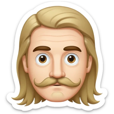 white man. Eyes different sizes mustache and long hair in back sticker