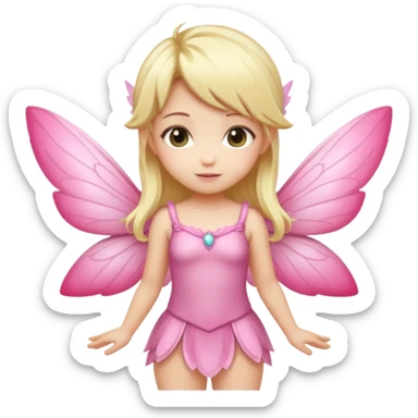 fairy with blonde hair, pink wings, chibi full body sticker