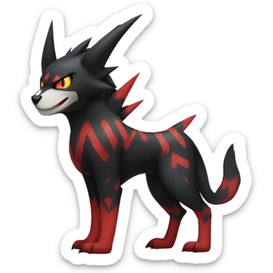Cool Edgy Litten-Houndoom-Luxray Fakémon Digimon with Red and white Edgy markings, full body, outlined sticker