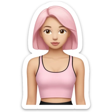 tight light pink cropped cami on a woman, very fitted, minimal, clean, fashion sticker