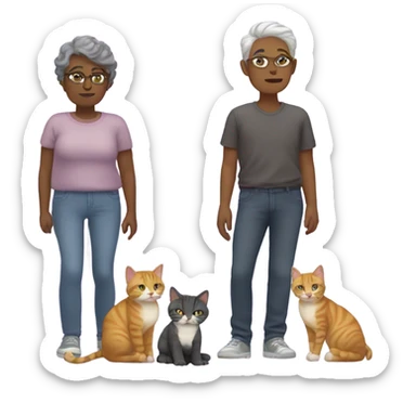 middle aged non binary person with 3 cats sticker