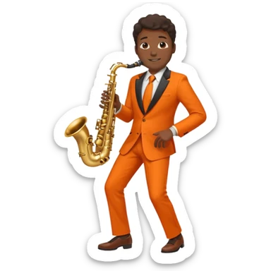 black man playing saxophone in orange suit full body sticker