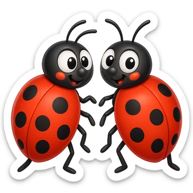 Make the two ladybugs more cartoonish in the style of apple emojis, with big eyes and playful faces, keeping the apple emoji style look. sticker